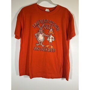 Vintage 80s Sunshine single stitch orange "I may be fat or ugly" tshirt XL retro